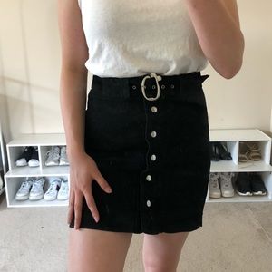 Button up black suede skirt